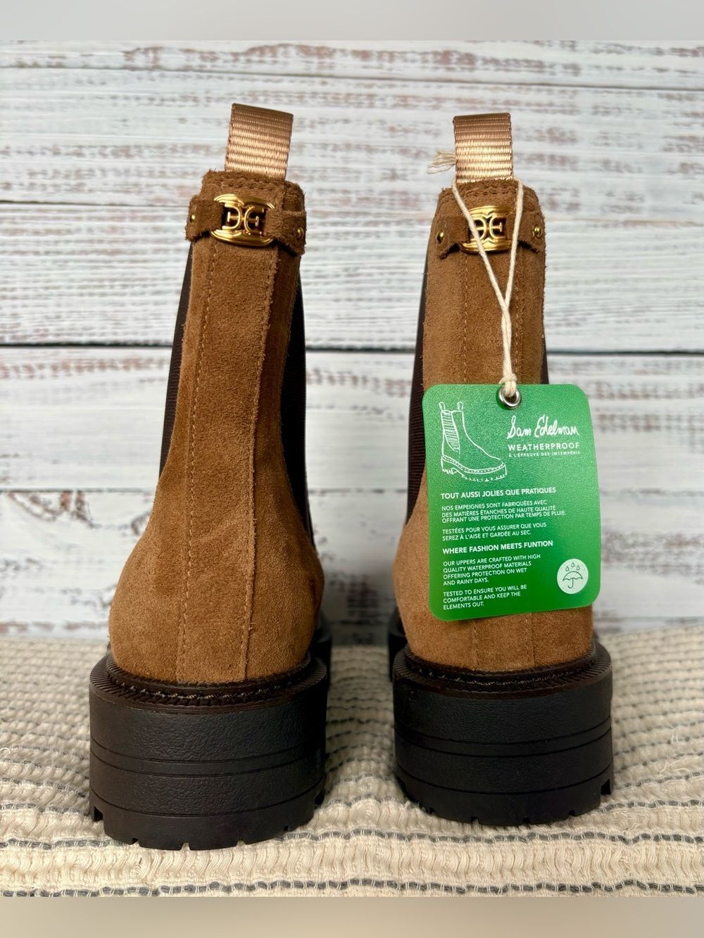 Sam Edelman Laguna Weatherproof Chelsea Boots Womens 7.5 Tan Suede Lug Sole NWOB - Picture 7 of 15